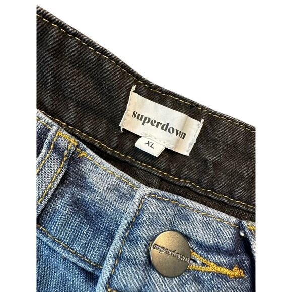 Superdown Revolve Carmen Two Tone Straight Black and Blue Denim Size XL - Picture 7 of 7